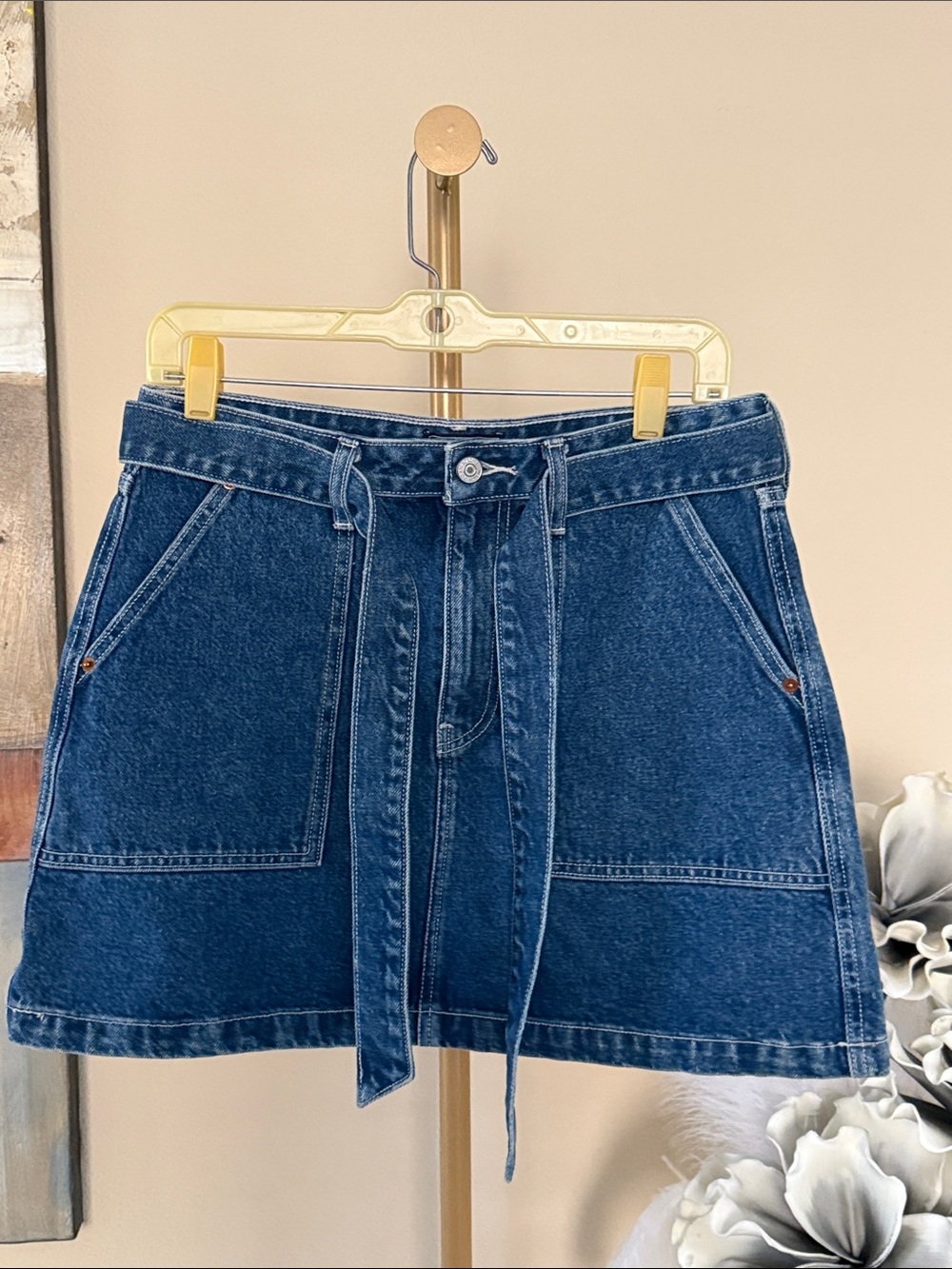 Abercrombie & Fitch Dark Blue Denim Mini Skirt with Self Tie